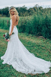 Ivory Mermaid Sweetheart Rustic Wedding Dresses, Lace Wedding Dresses